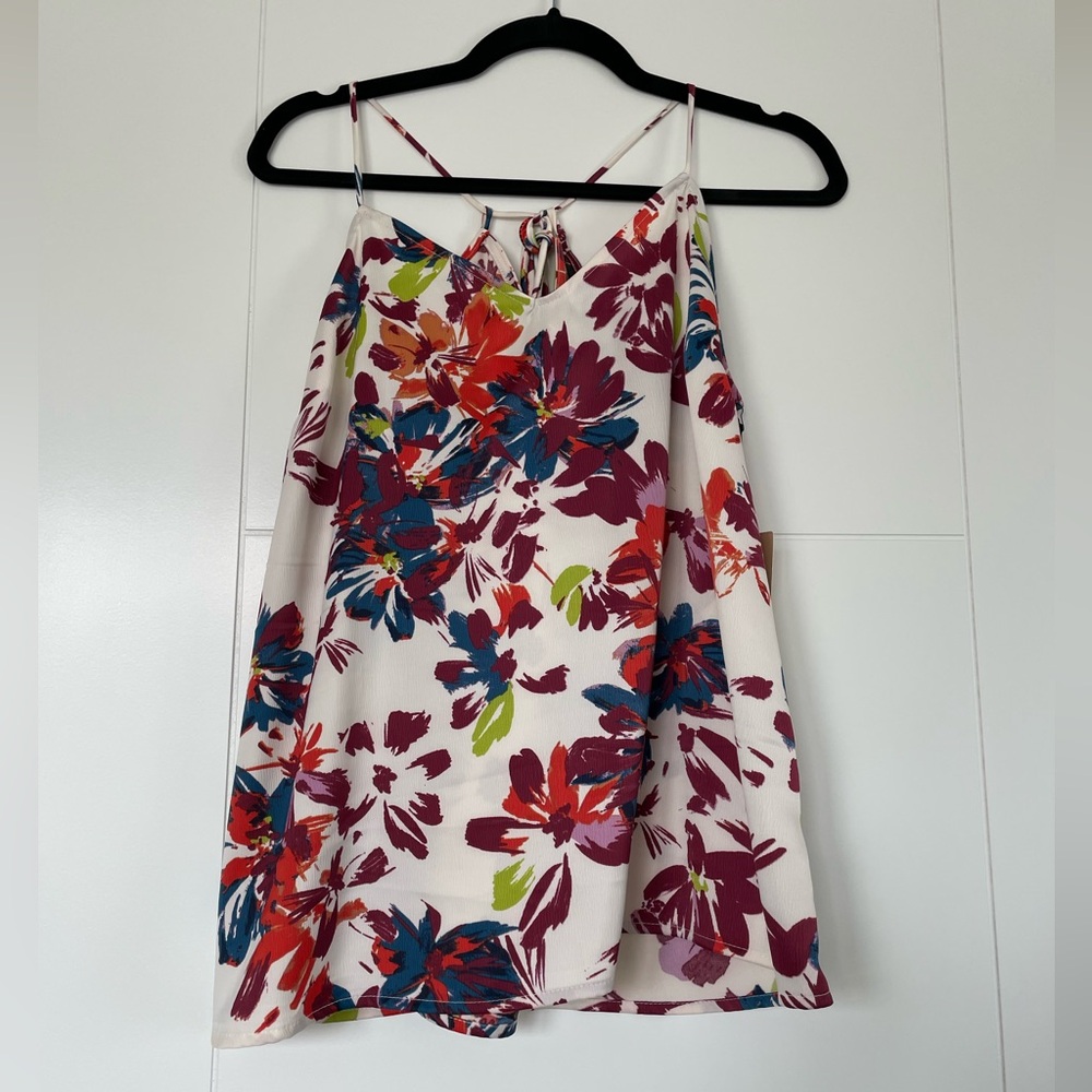 Halogen Multicolored Floral Tie Tank Blouse